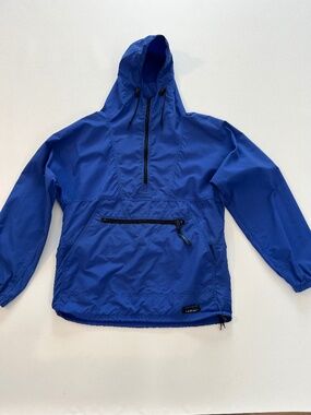 Vintage LL Bean Jacket Mens Medium Blue Pullover Nylon Anorak Hood 90s Made USA